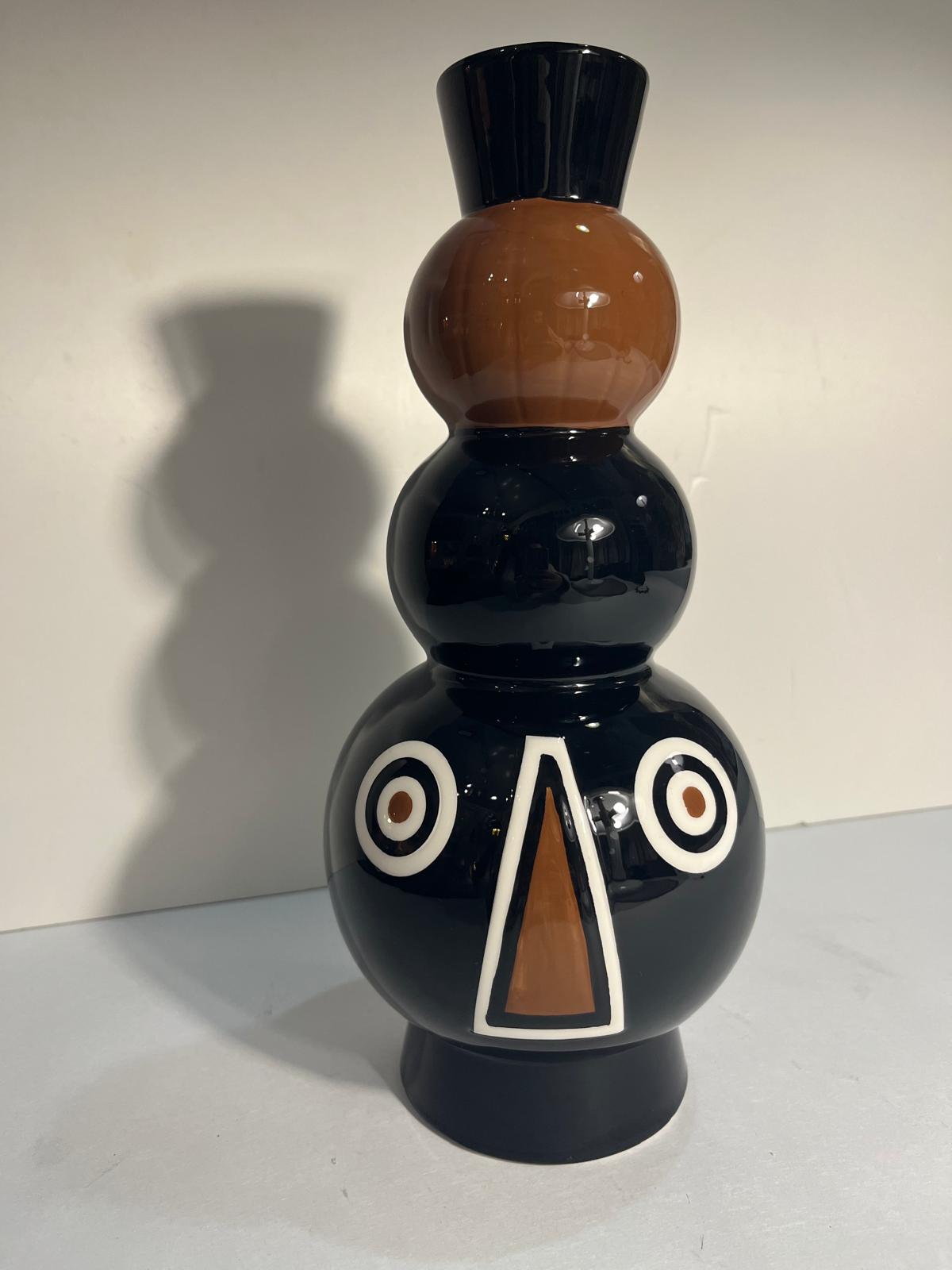 EDG Enzo De Gasperi Vaso con disegno Viso ceramica lucida h30cm d14cm
