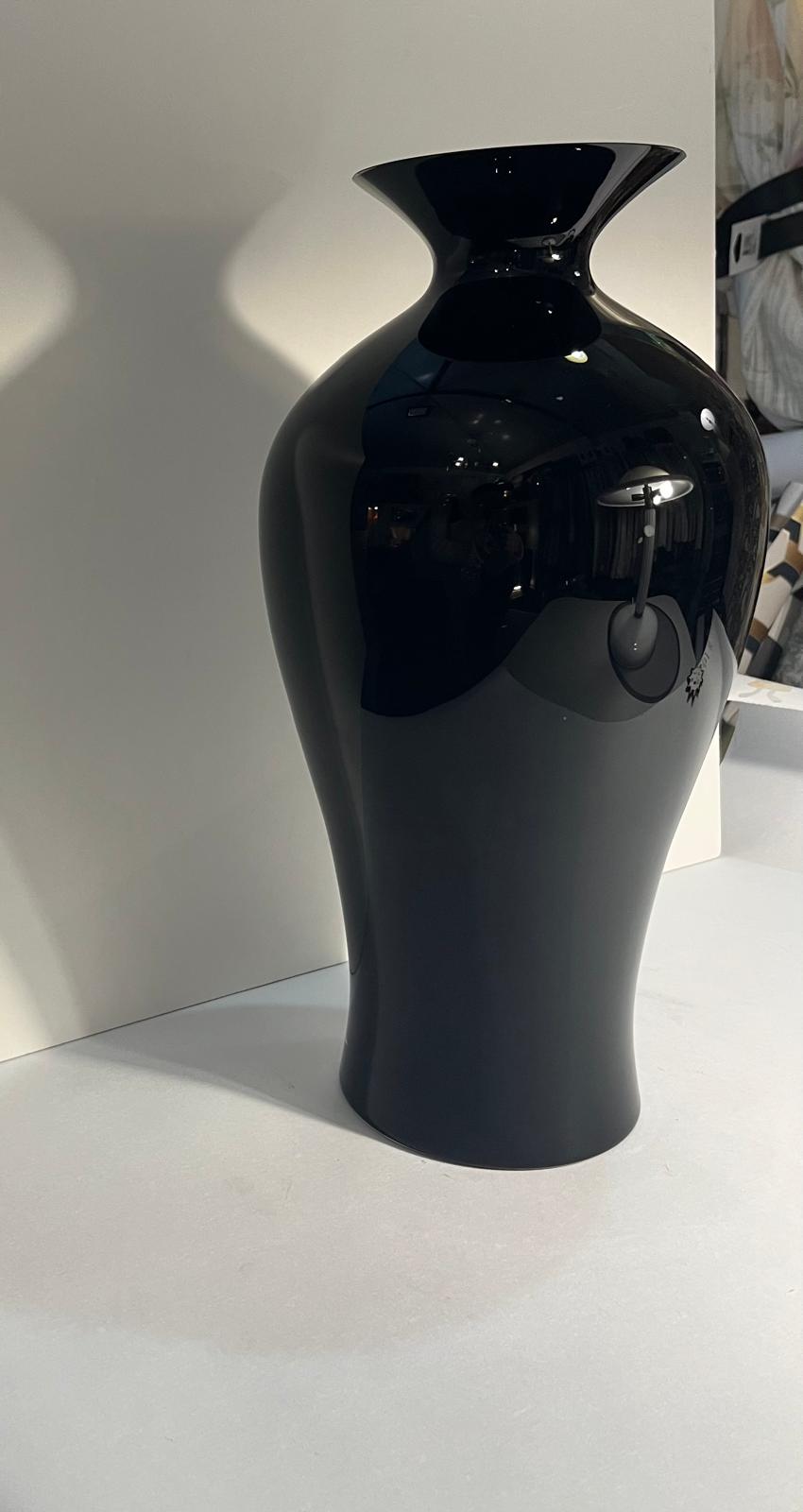 Only Lux Vaso Incamiciato in Vetro Soffiato Nero Lucido interno Bianco h43cm d24cm